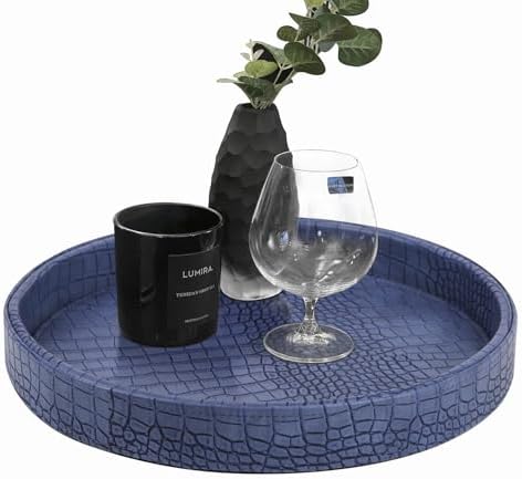 HofferRuffer Faux Leather Serving Tray 12 Round Blue