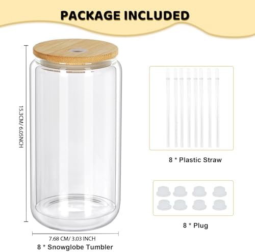 16 Oz Snow Globe Tumbler 8 Pack Sublimation Glass Cup DIY