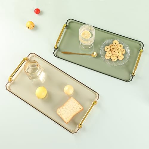 Green Acrylic Serving Tray with Handles for Home Use