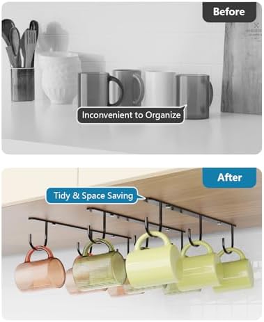 3 Pack Mug Hooks Space-Saving Under Cabinet Holder