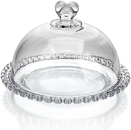 Kanpura 7 Inch Clear Glass Cake Plate with Dome Cover