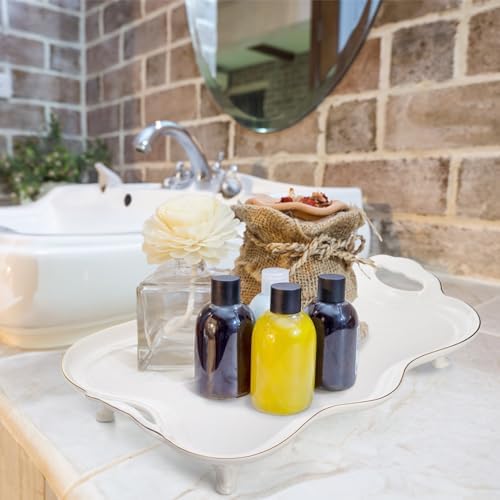 16 Inch Ceramic Serving Tray with Handles and Gold Rim