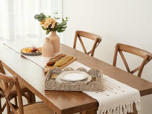 StorageWorks Rectangle Wicker Scalloped Serving Tray with Handles