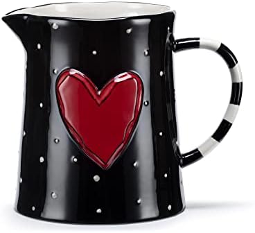DEMDACO Black Red Heart Stoneware Pitcher 6x5