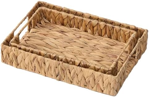 Nemshin Hand-Weaving Wicker Serving Tray Set of 2