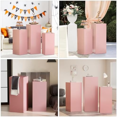 3Pcs Pink Square Cylinder Pedestal Stands for Parties