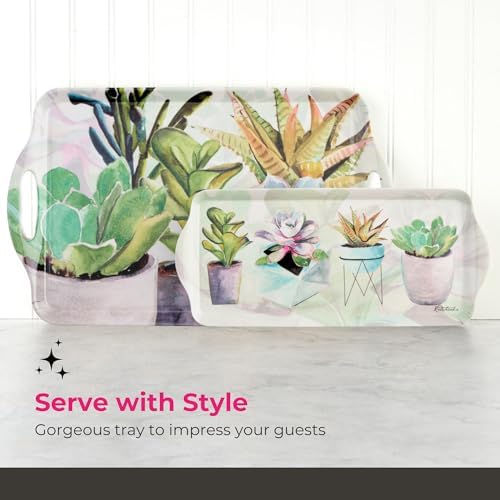 Pimpernel Succulents Rectangular Serving Tray with Handles