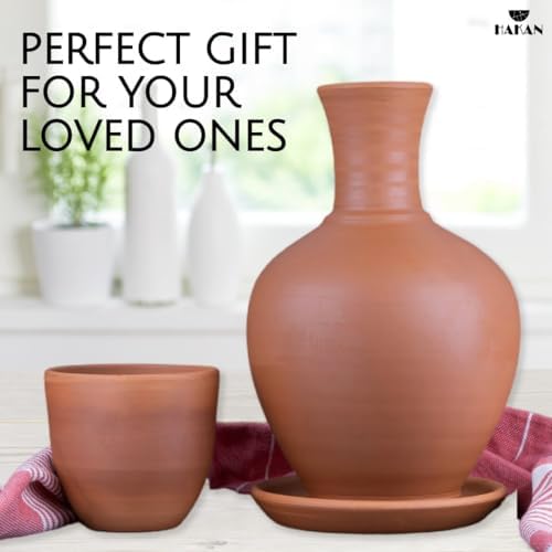 Hakan Terracotta Mud Jug Set with Mug and Platter 76 oz