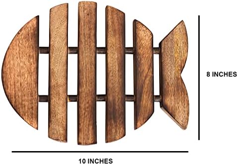 ETROVES Fish Shape Wooden Trivet 10 Inch Brown