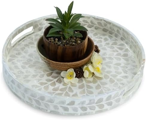 CLAYNIX 125 Inch Round Serving Tray with Handles