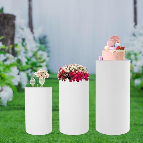 3pcs White Cylinder Pedestal Stand for Wedding Decor