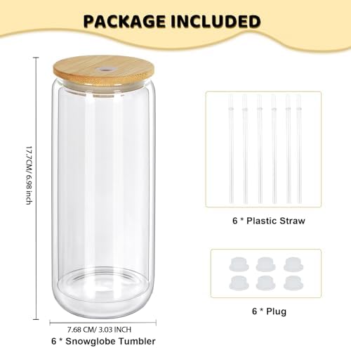 20 Oz Snow Globe Tumbler 6 Pack with Pre-Drilled Hole and Plug