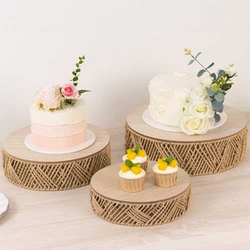 Efavormart Set of 3 Natural Jute Rattan Cake Stands