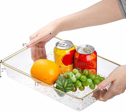 4 Pack Clear Serving Trays with Gold Rim