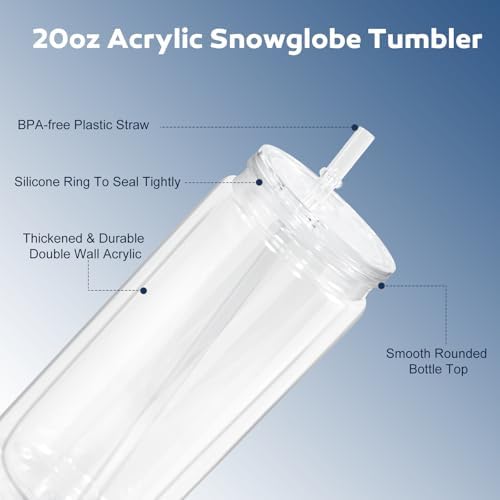 4 Pack Acrylic Snow Globe Tumblers with Clear Lid and Straw