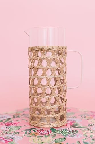 Lilly Pulitzer 63oz Glass Drink Pitcher with Raffia Handle and Spout