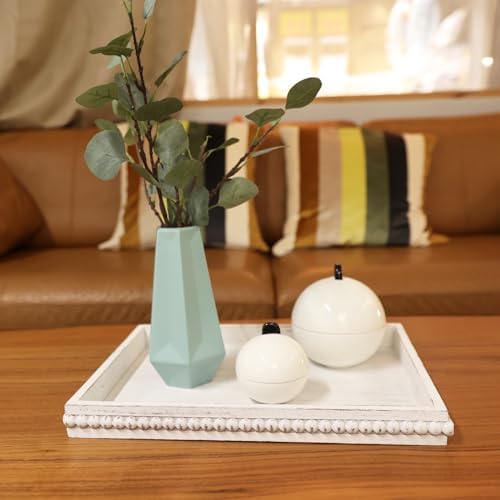 Wooden Coffee Table Serving Tray Farmhouse Style Rectangular Tray with Bead