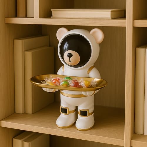 Dosker Astronaut Bear Key Holder Candy Dish White Resin Statue