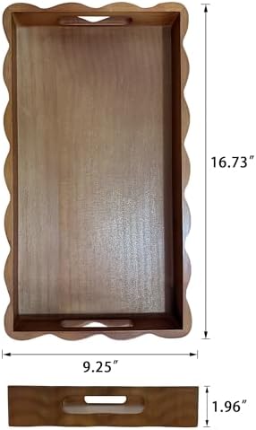 Pine Wood Serving Tray with Handles for Home Decor