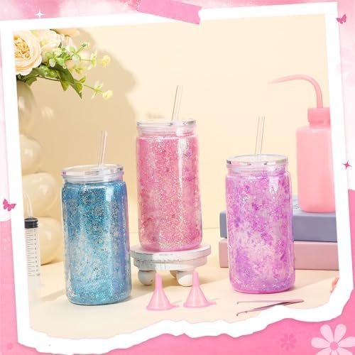 6 Pack Plastic Snow Globe Tumblers with Lid and Straw DIY Kit