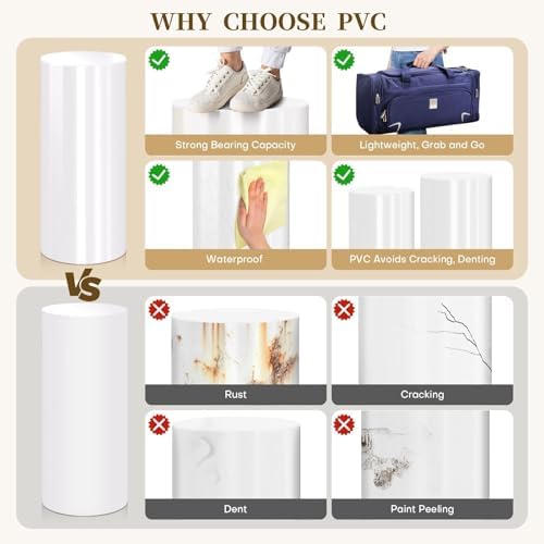 3pcs White Cylinder Pedestal Stand for Parties