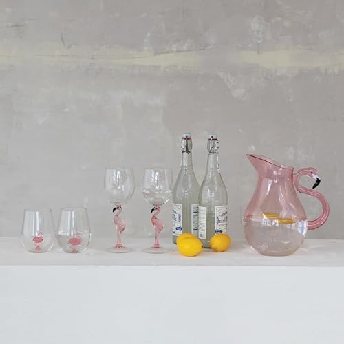 Creative Co Op 25 Quart Acrylic Pitcher with Flamingo Handle Pink