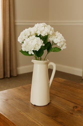 Antique White Ceramic Pitcher with Handle and Pour Spout