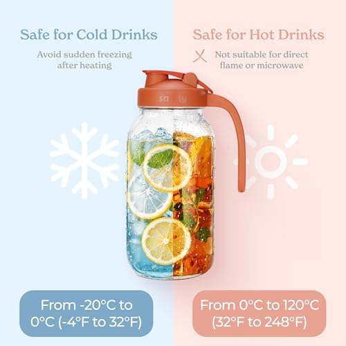 SMIRLY 64 oz Mason Jar Pitcher with Double Leak Proof Lid