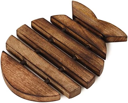 ETROVES Fish Shape Wooden Trivet 10 Inch Brown