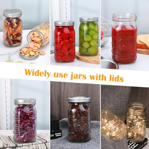 Encheng 12 Pack 32oz Wide Mouth Mason Jars with Lids and Bands
