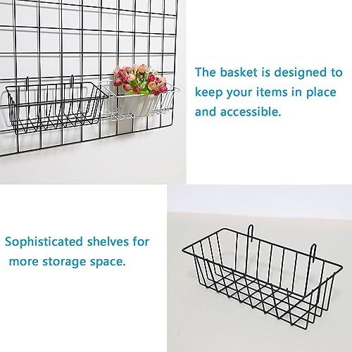 2 Pack Grid Panels Hanging Wire Basket Storage with Plastic Hooks