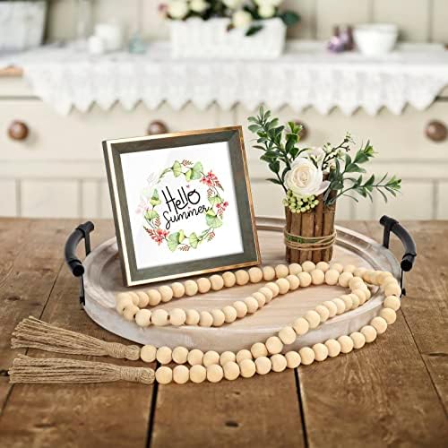 Round Wood Tray with Bead Garland - 13 Home Decor