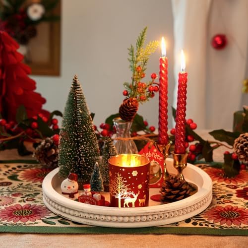 Romadedi Farmhouse Bead Round Wooden Candle Tray