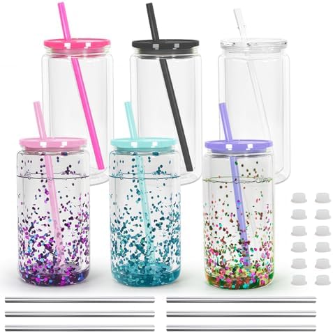 16 oz Acrylic Snow Globe Tumbler with Pre Drilled Hole 6 Pack