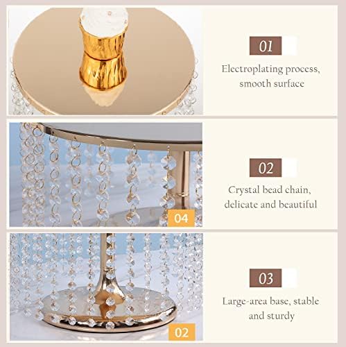 Luxury Gold Crystal Cake Display Plate 10 Inch Round Stand
