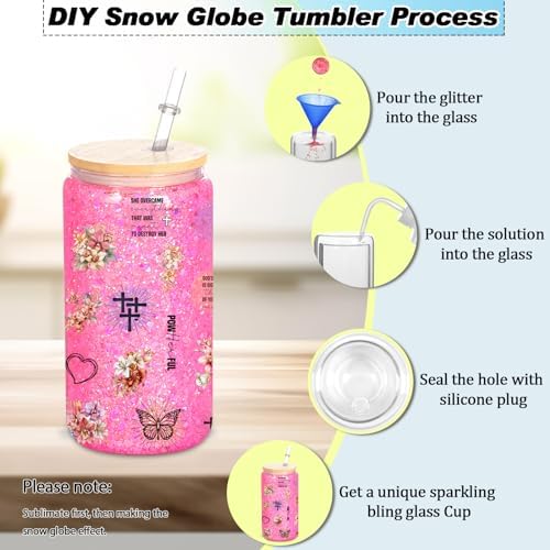 8 Pack 16 Oz Sublimation Snow Globe Tumbler with Bamboo Lids and Straws