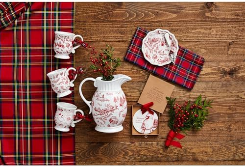 Mud Pie Toile Ceramic Pitcher 70 Oz