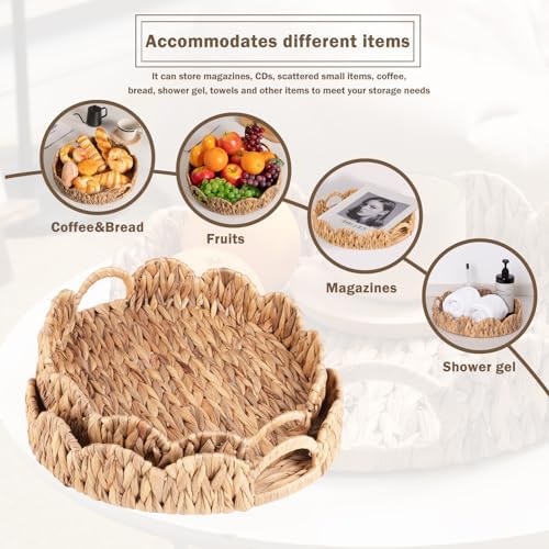ATEDIR 2-Pack Round Wicker Serving Tray with Handles