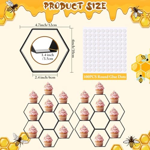 12pcs Honeycomb Cupcake Stand with Adhesive Dots Black