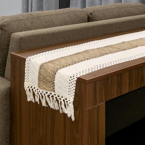 Boho Macram Table Runner - 48x12 Inch Beige