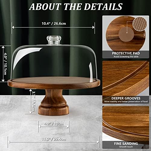 Acacia Wood Cake Stand with Acrylic Dome Lid and Footed Base