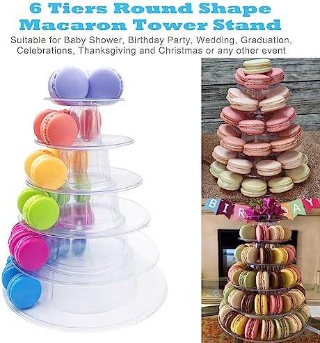 6 Tiers Adjustable Macaron Tower Stand Plastic Transparent Cake Holder Display Rack