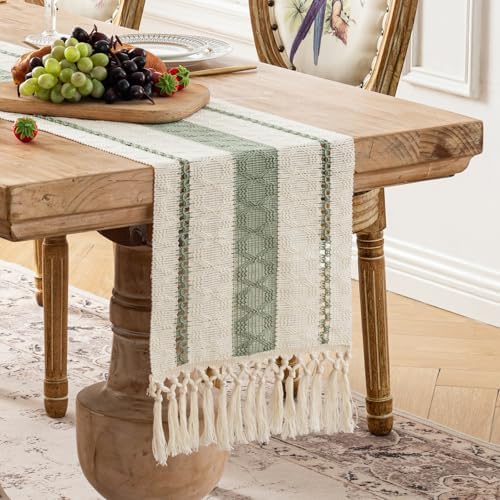 Fancy Homi Sage Green Boho Table Runner 72 Inches Long