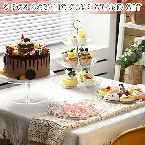Pinkunn 9 Pcs Acrylic Cake Stand Set for Parties and Events