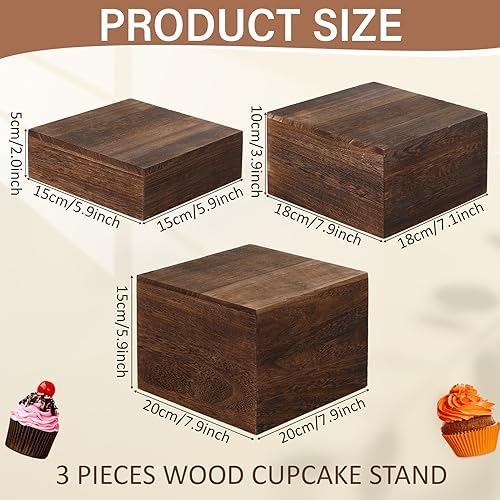 Barydat 3 Pcs Wooden Cupcake Stands Buffet Display Riser
