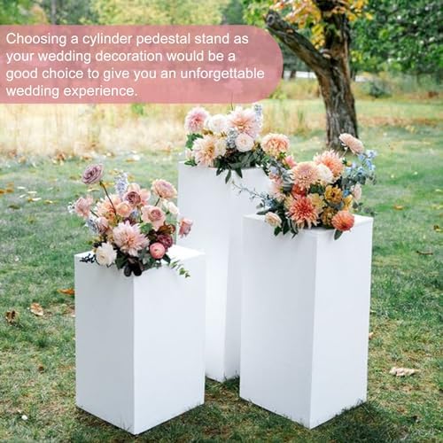 3PCS White Metal Square Pedestal Stands for Parties