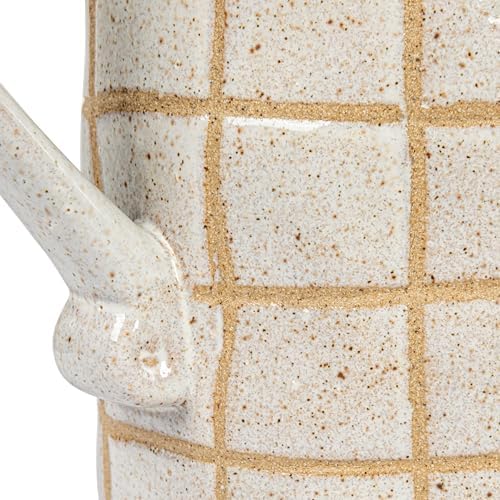 Bloomingville 85 Inch 46 Ounce Stoneware Pitcher with Wax Relief Grid Pattern