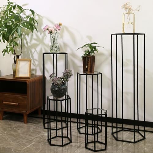 5PCS Hexagon Black Metal Cake Stand for Party Decorations