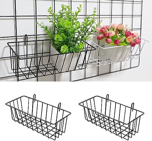 2 Pack Grid Panels Hanging Wire Basket Storage with Plastic Hooks