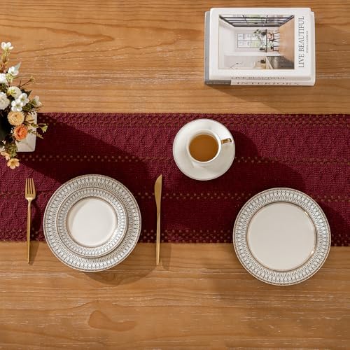 Burgundy Boho Table Runner with Tassels 12x71 Inch